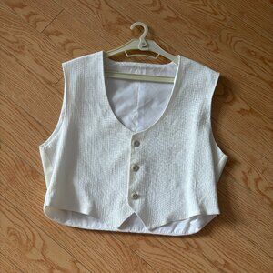 Cropped Sleeveless Vest Buttoned Cream Medium Handmade
